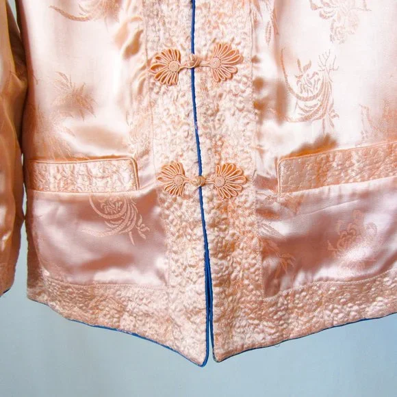 Stunning Vintage Satin Silk Jacket Reversible Satin Floral Jacquard/Small Medium